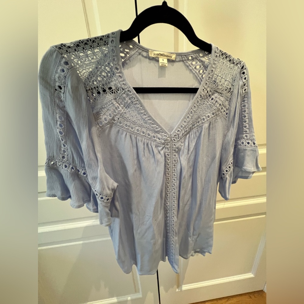 JohnPaulRichard Lace Trim V neck Top- Color: Lavender